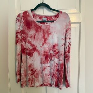 ✨Chico's 3 Pink Red Watercolor Round Neck Long Sleevve Rayon Tunic